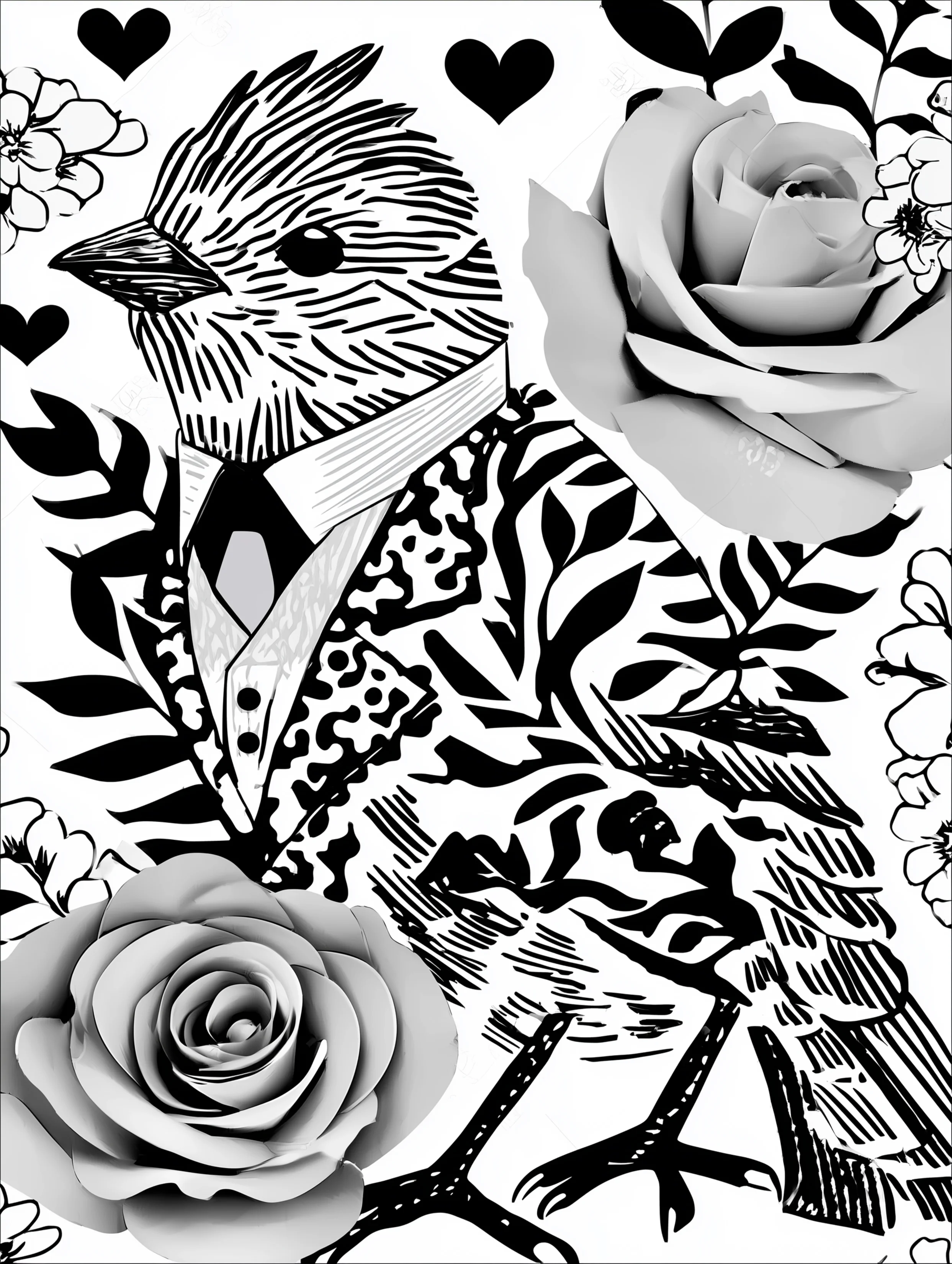 Free printable bird coloring page for adults featuring a bird wearing a suit